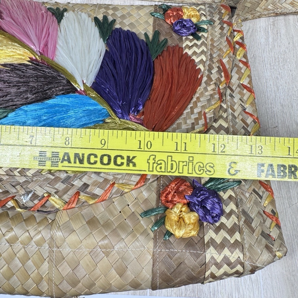 Vintage Woven Straw Raffia Purse Floral Embroidery Boho Tote Bag 13x10 READ - Picture 11 of 13